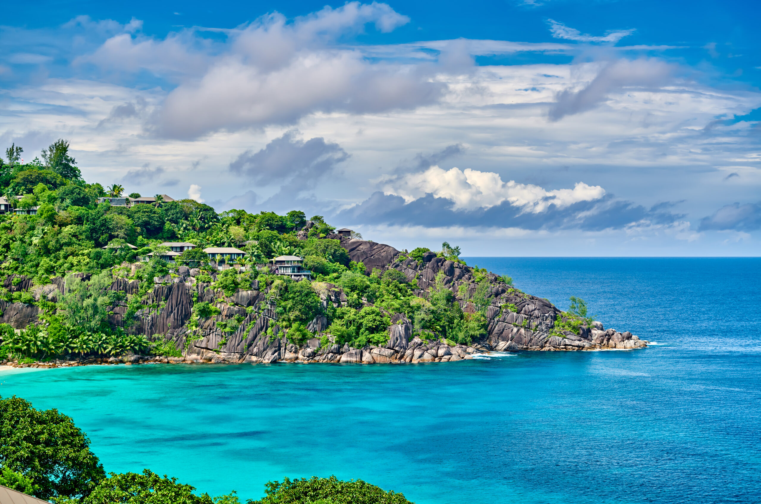 Beautiful bay with Petite Anse beach at Seychelles, Mahe